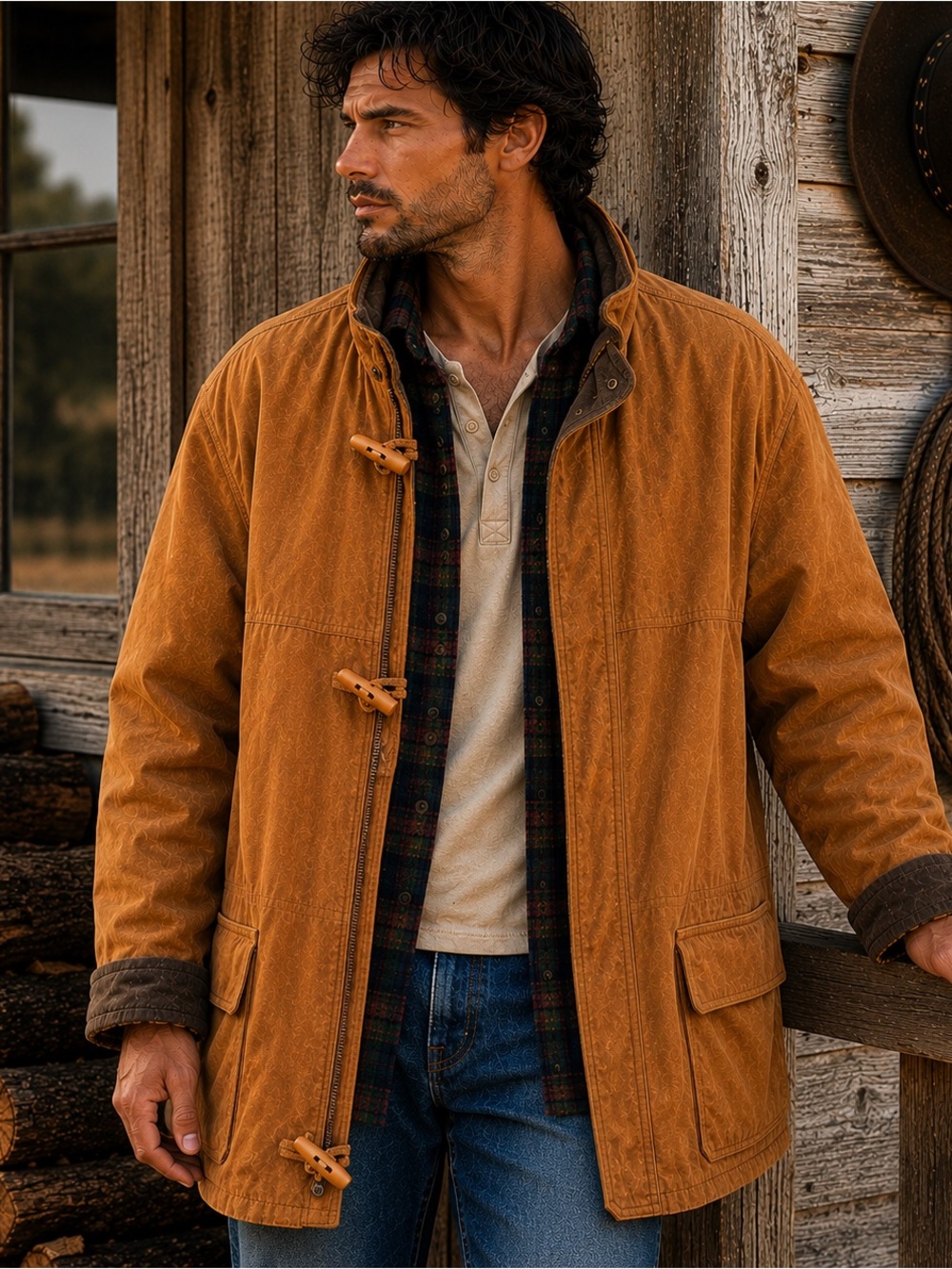 Mirage Leather Barn Coat Field Jacket Plaid Lined Ranchwear Heritage L